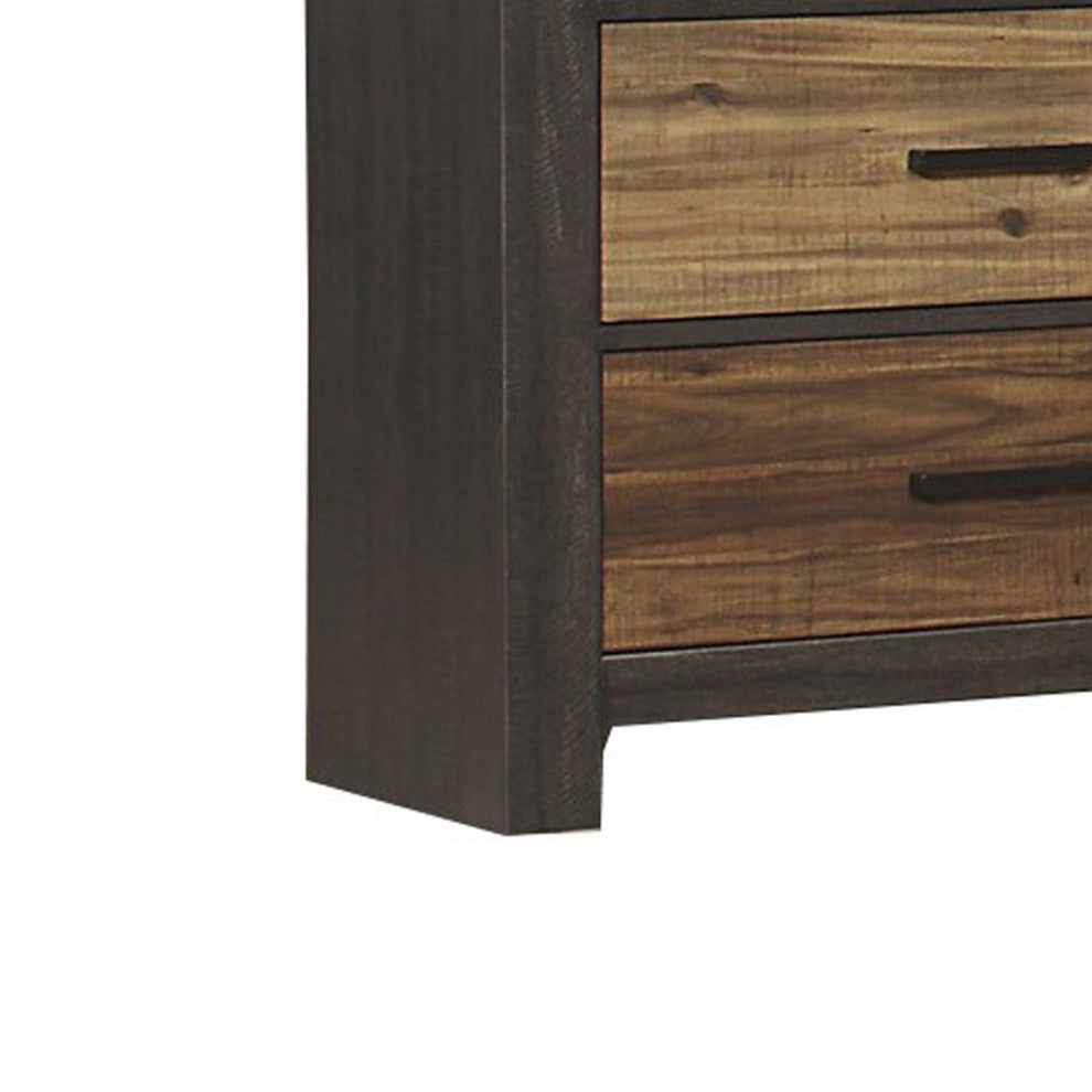 Benzara BM220028 Plank Style 6 Drawer Wooden Dresser, Metal Bar Handles, Brown