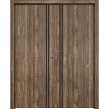 French Double Pocket Doors 36 x 96 | Planum 0016 Walnut with  | Kit Trims Rail