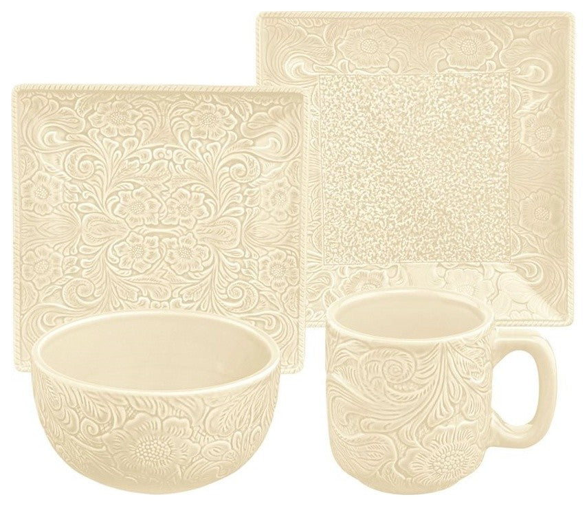 Embossed Western Dinnerware Sets, Cream