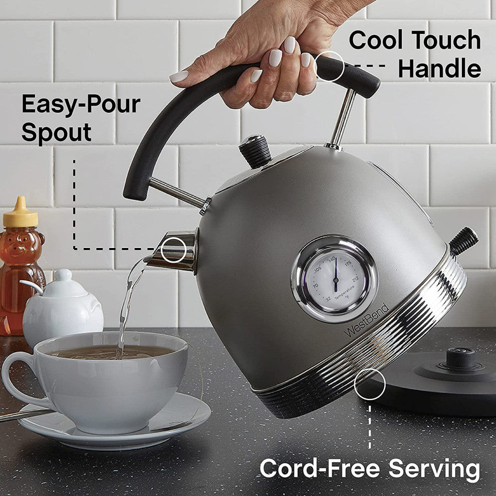 West Bend Electric Kettle Retro-Styled Stainless Steel 1500 Watts with Auto-Shu
