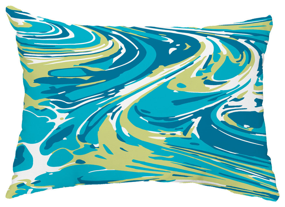 Marble Blend 14"x20" Decorative Abstract Outdoor Throw Pillow, Turquoise