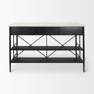 Amika White Marble Top Black Metal Base Kitchen Island