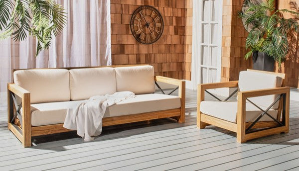 Safavieh Curacao Indoor-Outdoor Brazilian Teak 3-Seat Sofa