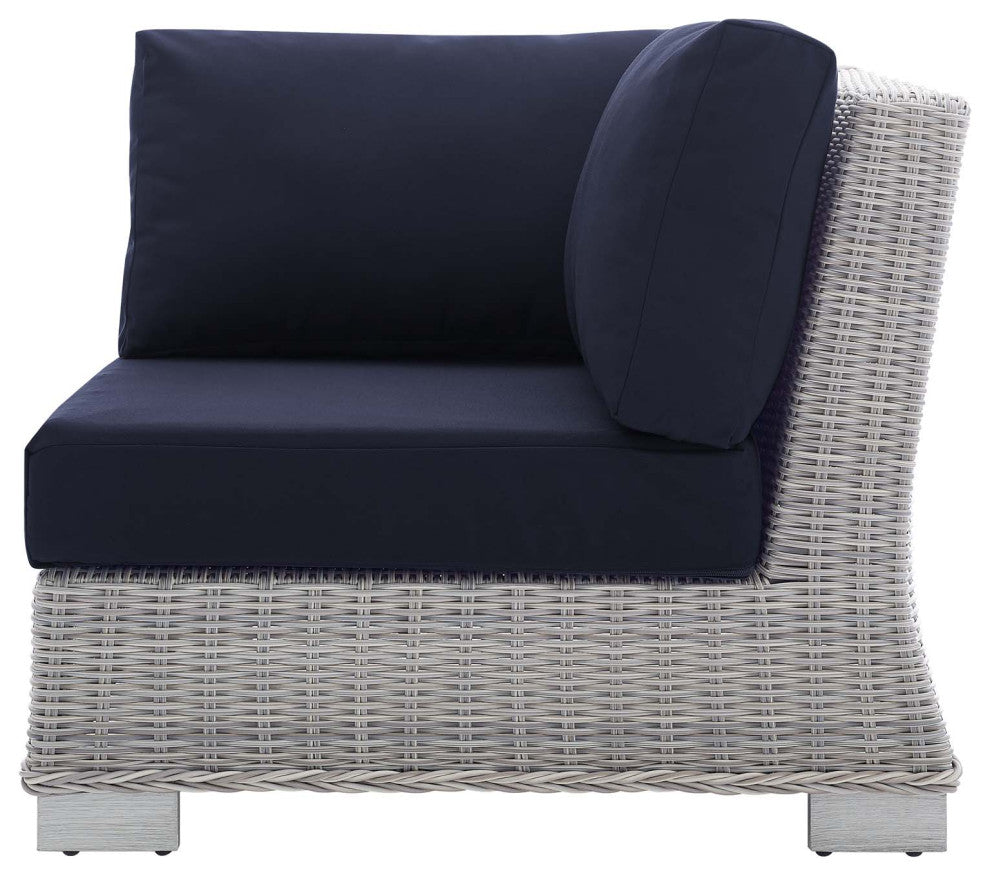 Lounge Sectional Sofa Chair Table Set, Rattan, Gray Blue Navy, Outdoor