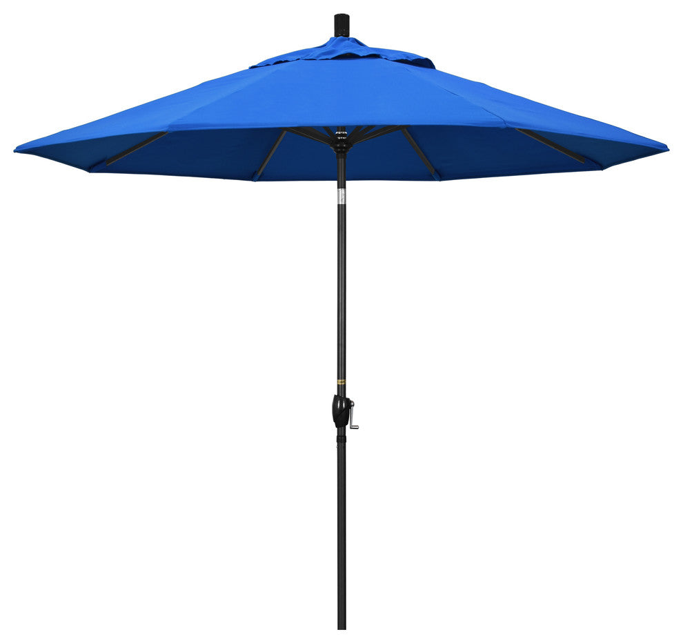 9'' Matted Black Push-Button Tilt Crank Aluminum Umbrella, Royal Blue Olefin