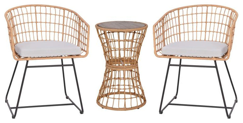 Devon 3-Piece Patio Bistro Set, 2 Chairs w/Seat Cushions, Acacia Wood Top Table,