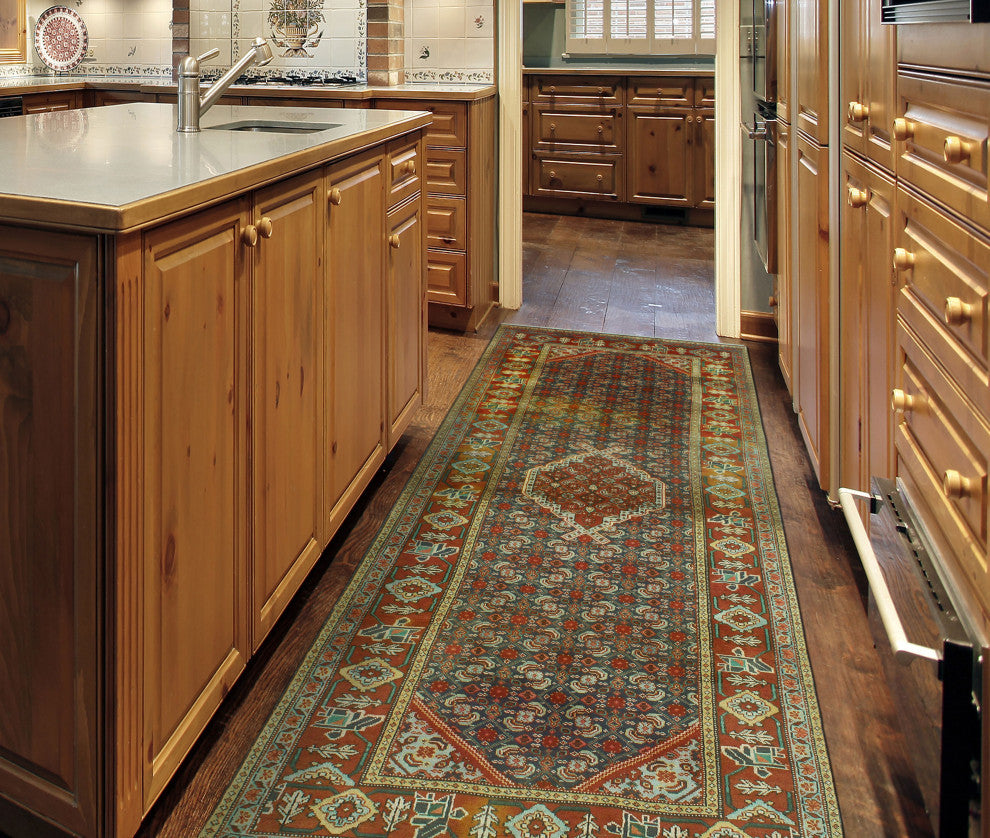Semi-Antique Andie Rust/Navy Runner, 3'11x10'3