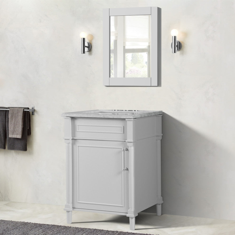 24" Single Vanity, White With White Carrara Marble Top