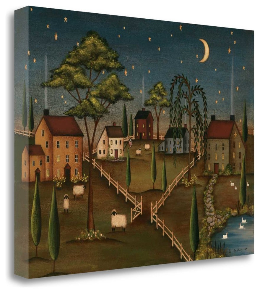 "Village Night" By Kim Lewis, Giclee Print on Gallery Wrap Canvas, Ready to Hang