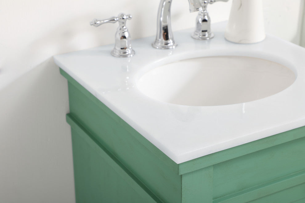 18.5" Single Bathroom Vanity, Vintage Mint With Ivory White Engineered Marble