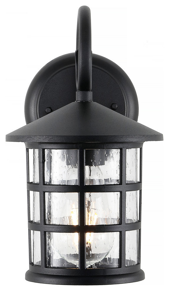Cadiz 6" 1-Light Iron/Seeded Glass Rustic Outdoor Lantern, Black, Set of 2
