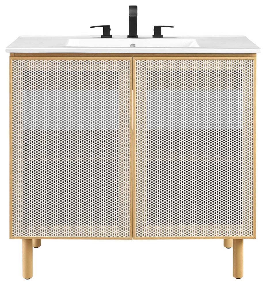 Calla 36" Perforated Metal Bathroom Vanity - White Oak