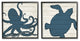 Nautical Blue Silhouette Octopus Sea Turtle Aquatic Animals,17 x 17