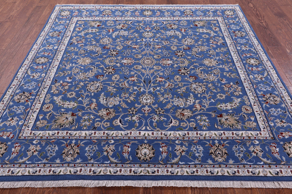7' Square Handmade Persian Nain Wool & Silk Rug - Q15987