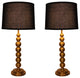 Set of 2 Stacked Ball Table Lamps, Antique Gold With Black Shades