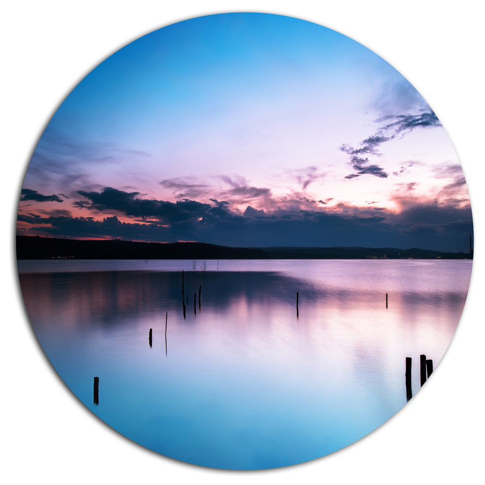 Sunset Over Lake Blue Everywhere, Seashore Disc Metal Artwork, 11"