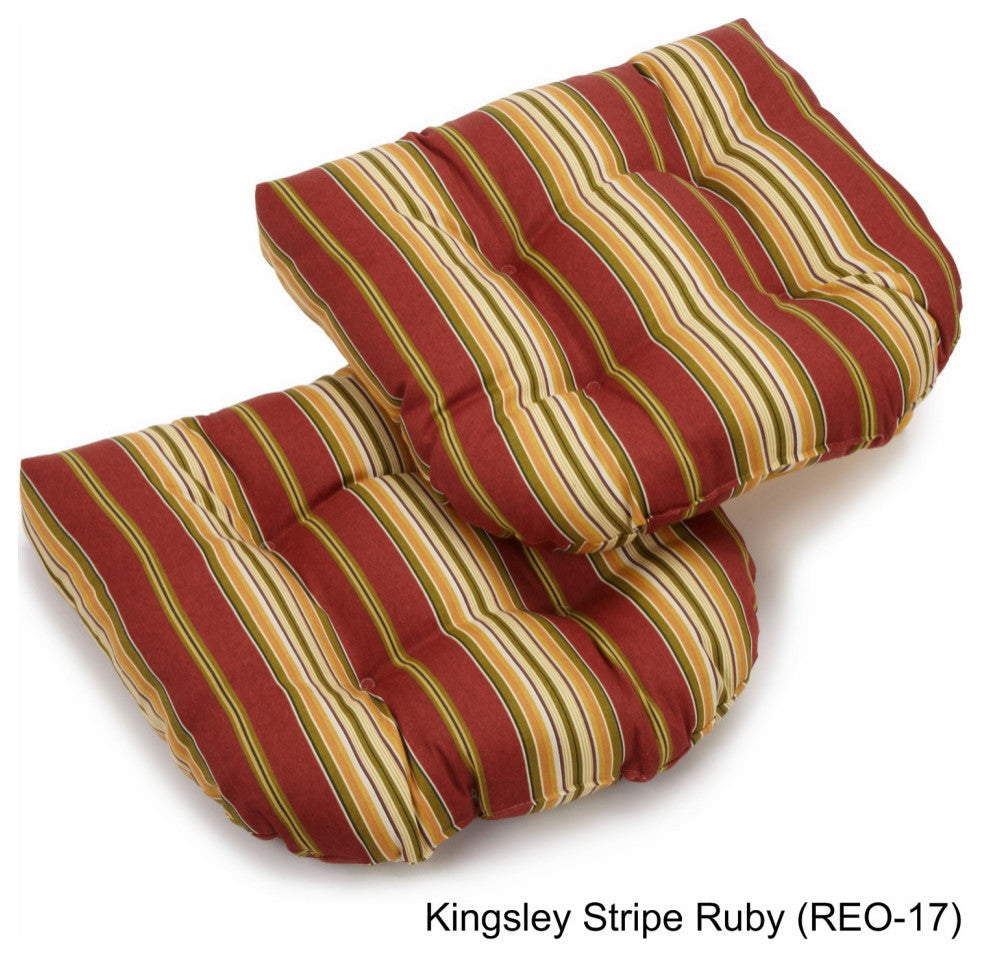 19" U-Shaped Outdoor Tufted Dining Chair Cushion, Set of 2, Kingsley Stripe Ruby