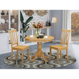 3-Piece Kitchen Table Set, Round Table and 2 Dining Chairs, Oak