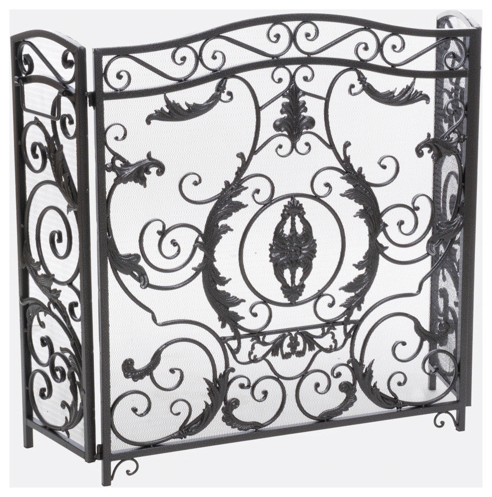 GDF Studio Mariella Floral Iron Fireplace Screen, Silver Finish