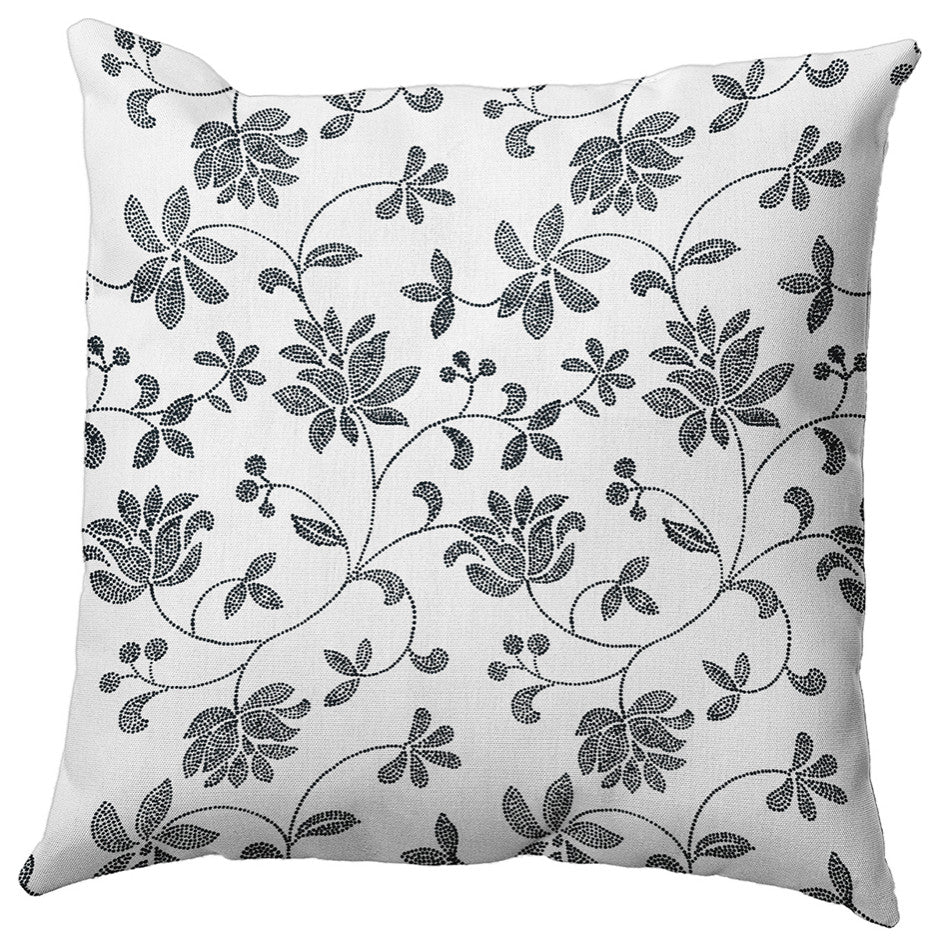 Traditional Floral Polyester Indoor Pillow, Black, 26"x26"