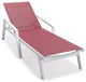 LeisureMod Marlin Chaise Lounge Set With Arms and Fire Pit Table, Burgundy