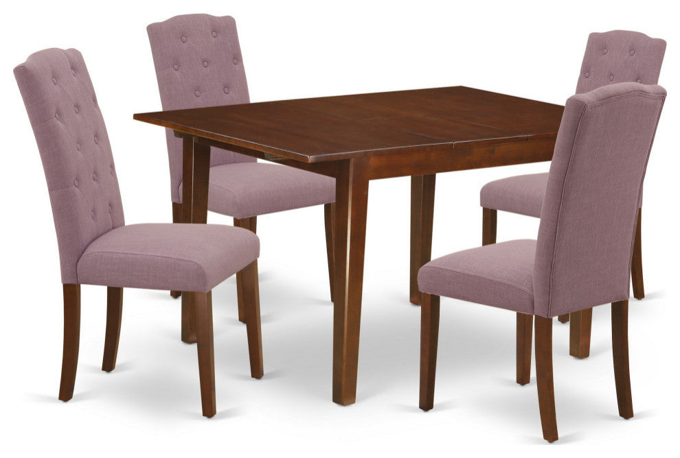 5Pc Dining Set, Rectangle Table, Butterfly Leaf, Four Chairs, Mahogany