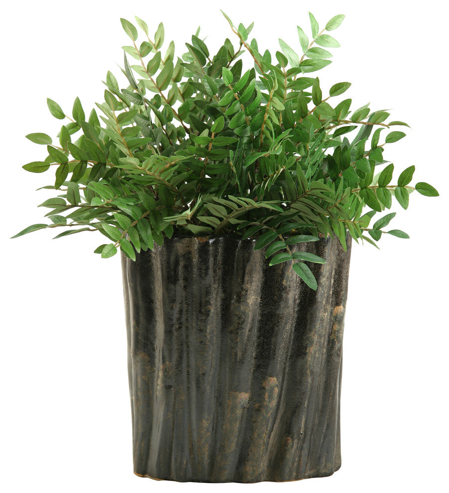 Green Locust Spray in Oval Ceramic Planter