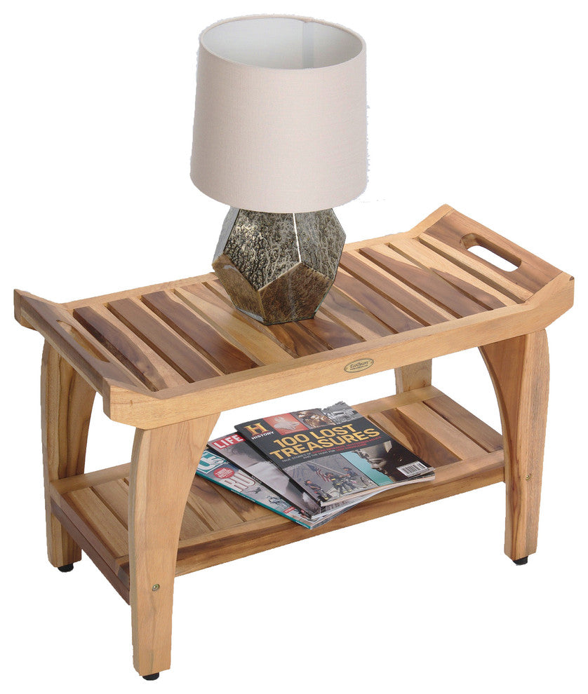EcoDecors EarthyTeak Tranquility 29" Teak Shower Bench With Shelf