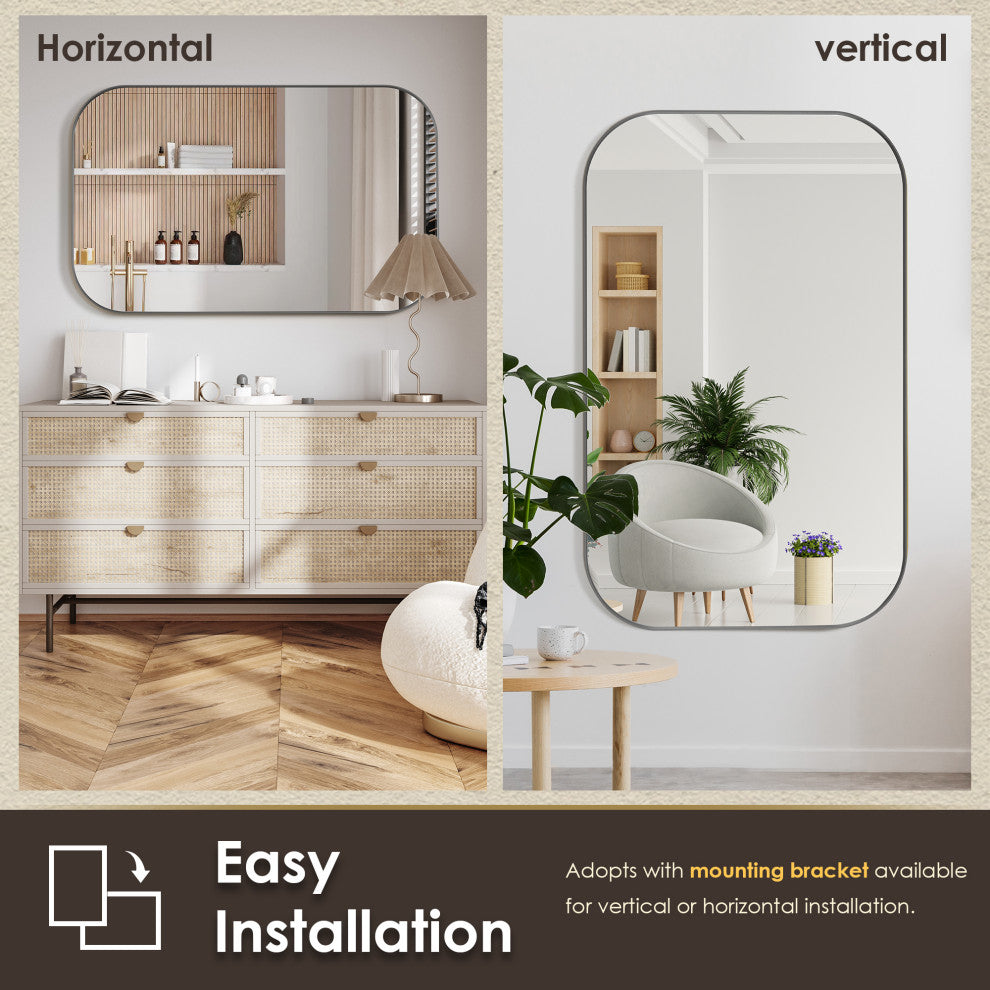 Trielle Rectangular Framed Bathroom Wall Mirror, Gunmetal, 48"