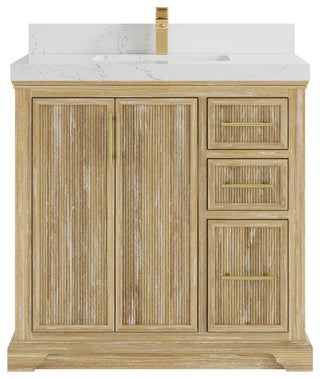 Alys Teak 36 Bathroom Vanity Center Sink Whitewashed 2" Empira Quartz