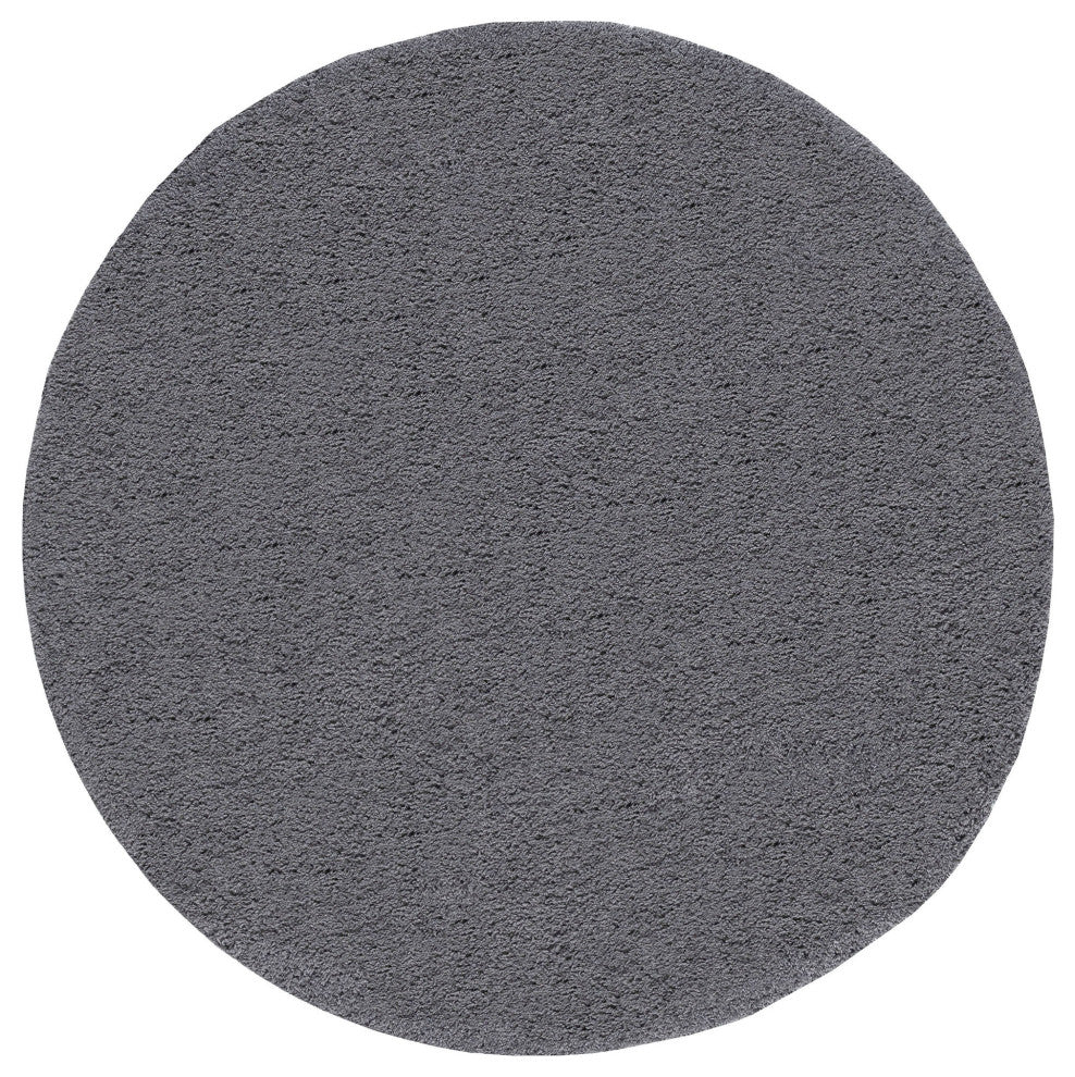 Alana Transitional Solid Shag Gray Round Area Rug, 8' Round