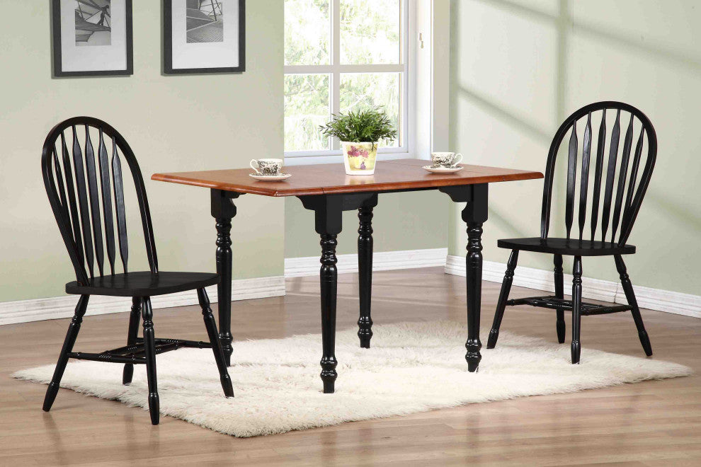 48" Rectangular Extendable Drop Leaf Dining Table, Antique Black With Cherry