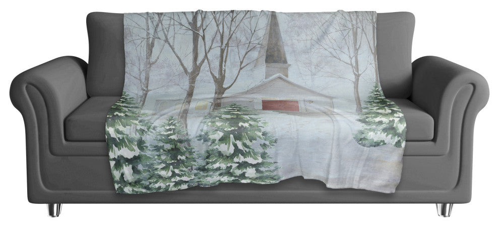 Snowy Church 50x60 Sherpa Fleece Blanket
