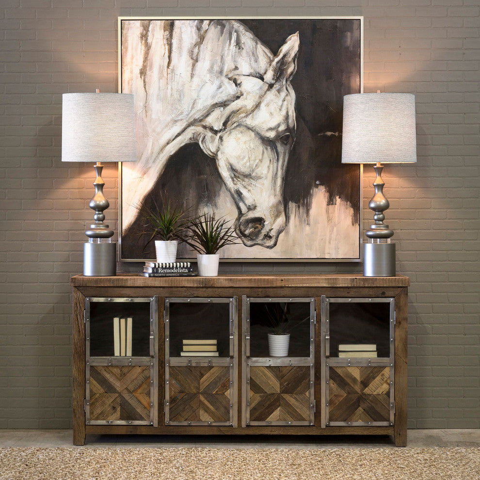 Ayers Sideboard Reclaimed Railroad Tie Wood With Clear Glass And Chrome Finish
