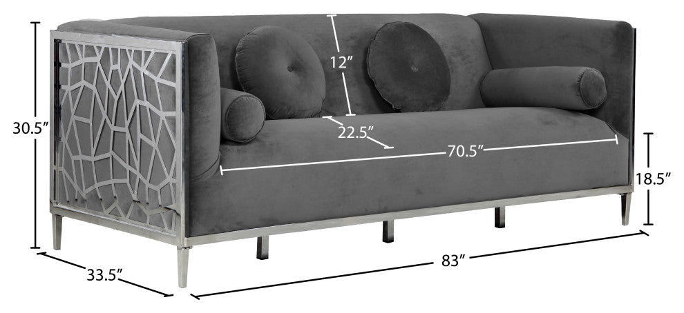 Opal Velvet Upholstered Sofa, Gray
