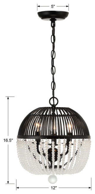 Duval Three Light Mini Chandelier in Matte Black