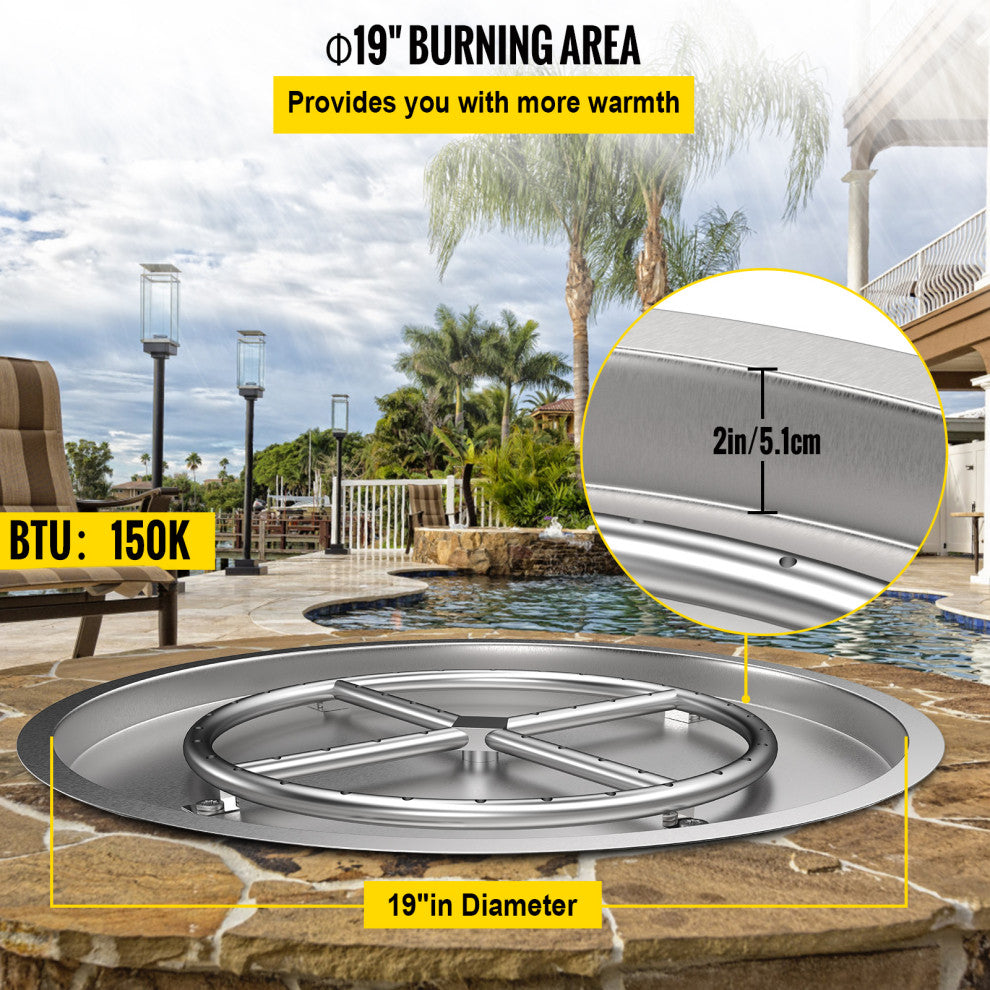 VEVOR Drop in Fire Pit Pan Gas Fire Pan 19" x 19" Fire Pit Pan Stainless Steel