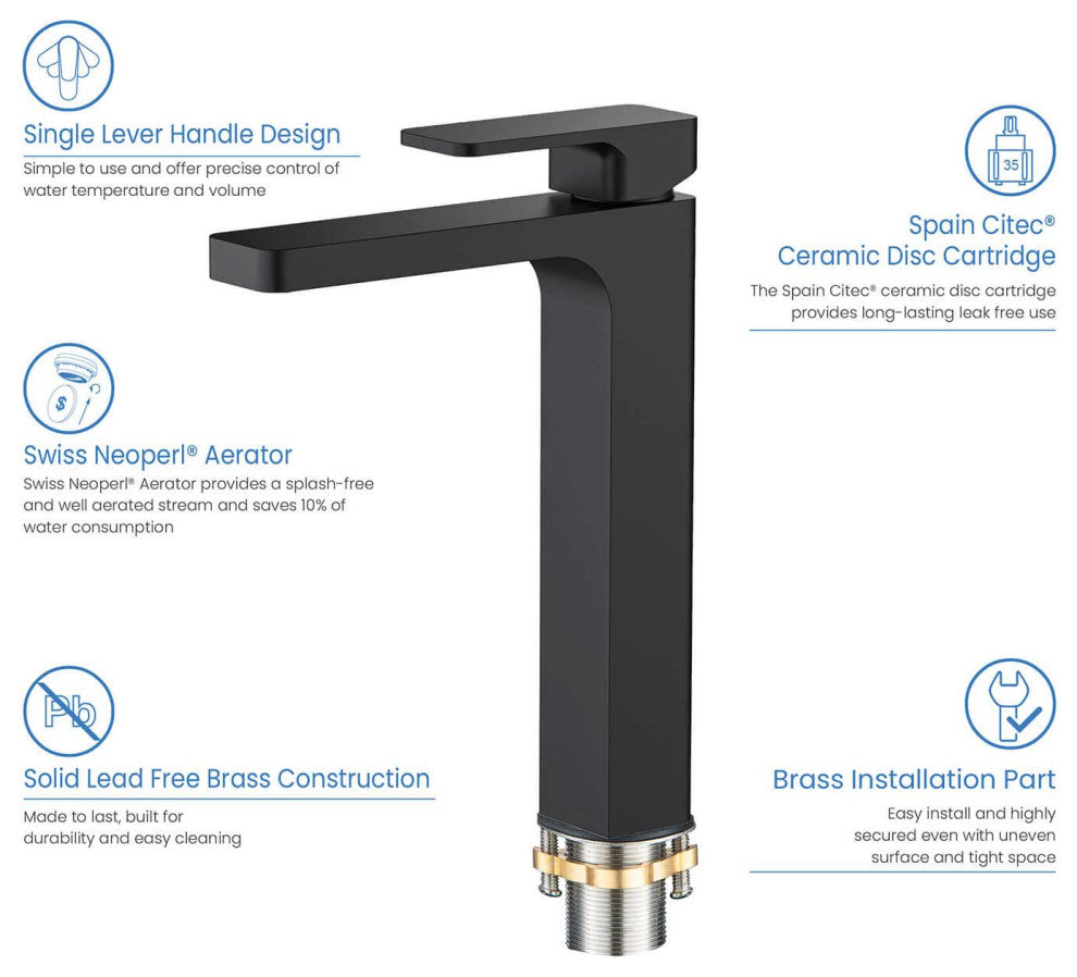 Blaze-T Single Handle Bathroom Vessel Sink Faucet, Matte Black