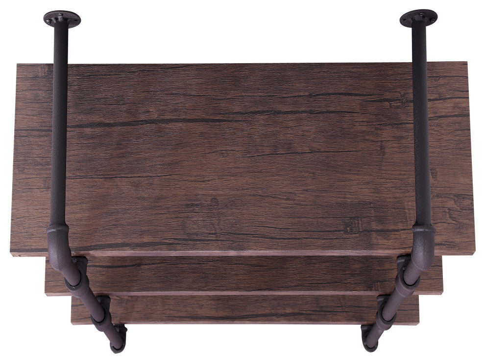 GDF Studio Caden Industrial Three Tier Faux Wood Wall-Mounted Shelf, Dark Brown/