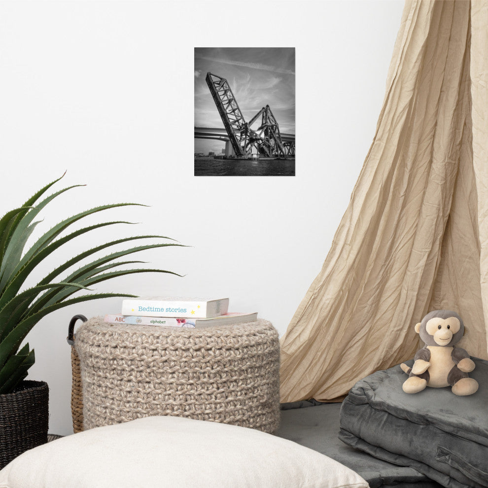 Modern Industrial Wall Decor: Train Drawbridge 2 Black & White Photo, 11" X 14"