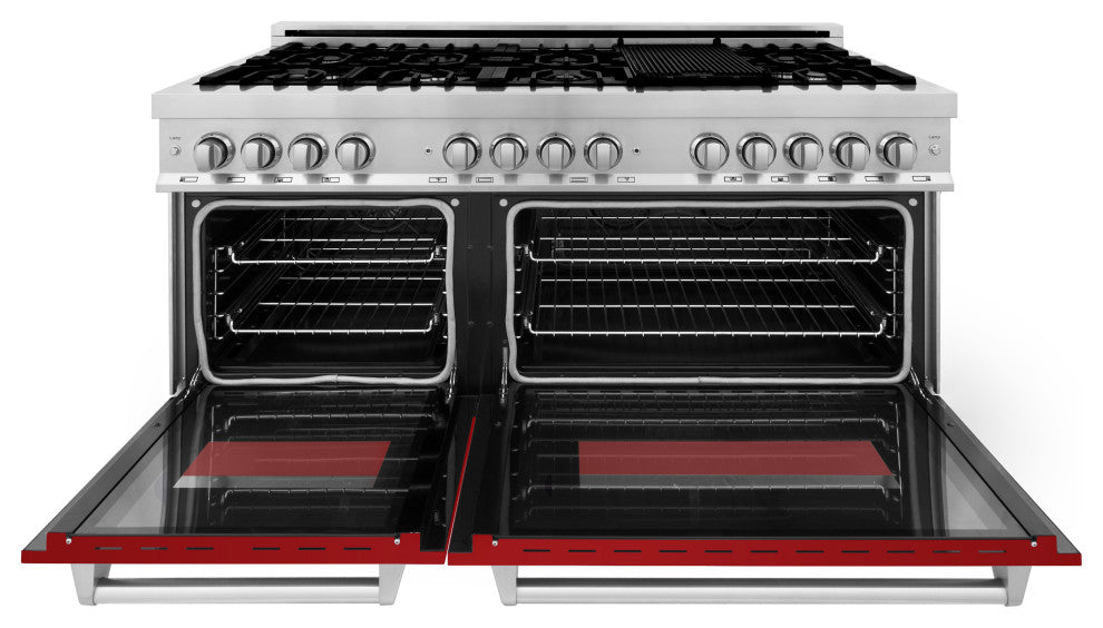 ZLINE 60" Dual Fuel Range, Stainless Steel With Red Gloss Door RA-RG-60
