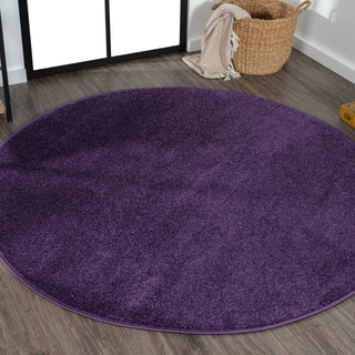 Haze Solid Low-Pile Runner Rug, Purple, 5' Round
