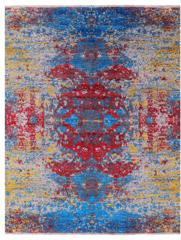 Abstract Hand Knotted Wool and Silk Rug 8' 1" X 10' 2" Q11849
