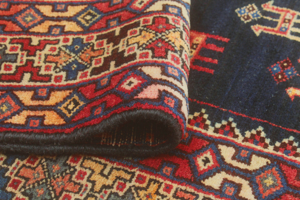 Fine Vintage Distressed Selin Navy/Ivory Runner, 4'0 x 9'8