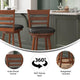 Zerrick Ladderback Swivel Counter Height Barstool with Padded Seat, Black Vinyl/Antique Oak Frame