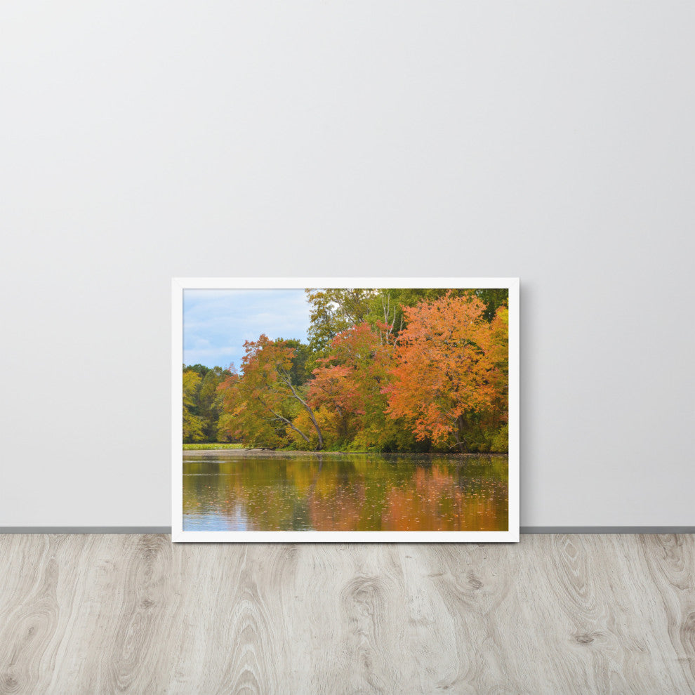 Autumn Tree Line Rural Landscape Framed Photo Paper Wall Art Prints, White, 18" X 24"