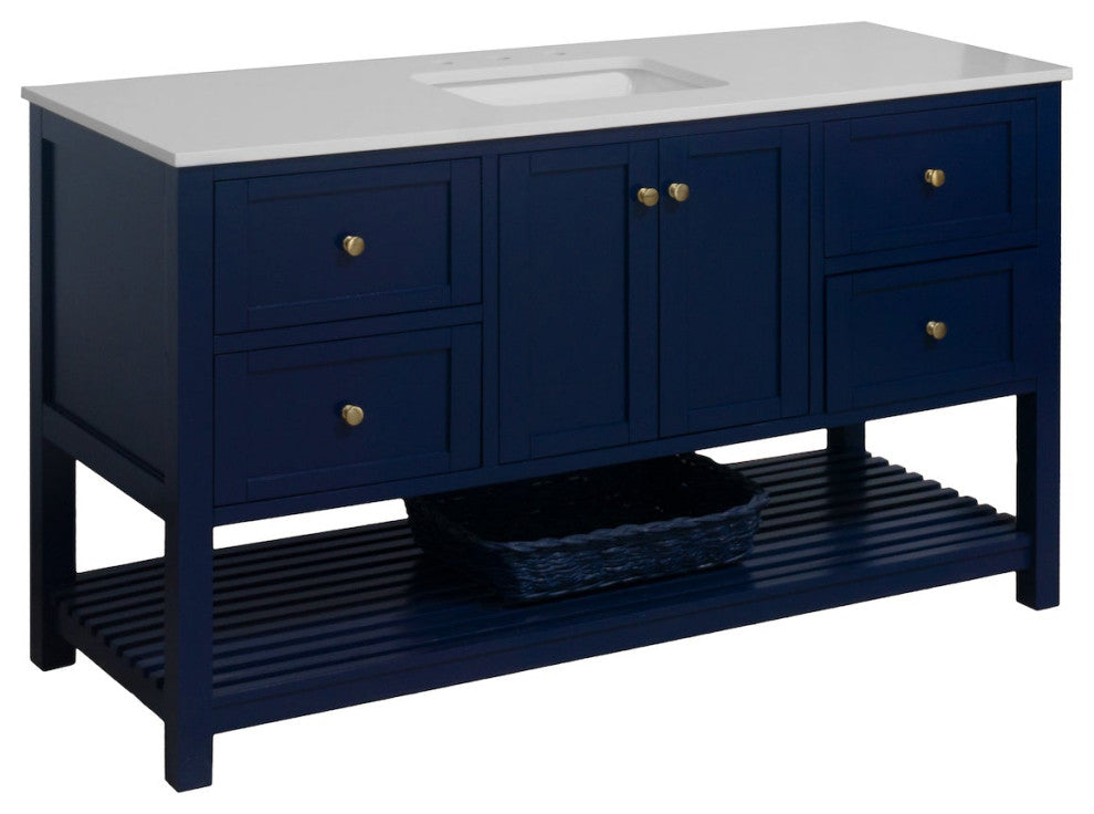 Lakeshore 60" Single Bathroom Vanity, Royal Blue, Engineered White