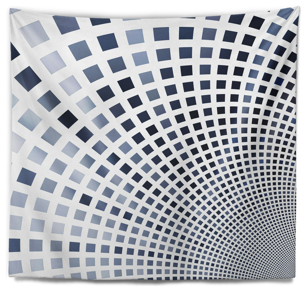 Blue Square Pixel Mosaic Illustration Abstract Wall Tapestry, 92"x78"