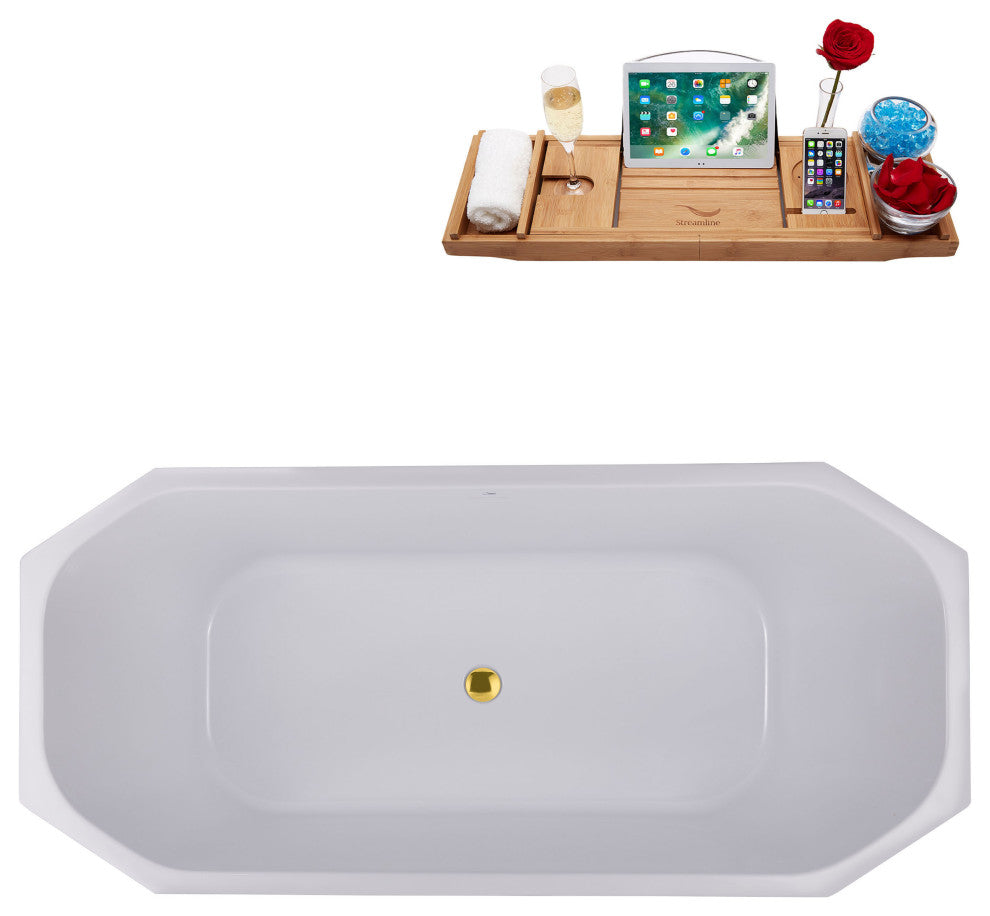 63" Streamline N634GLD Freestanding Tub and Tray With Internal Drain