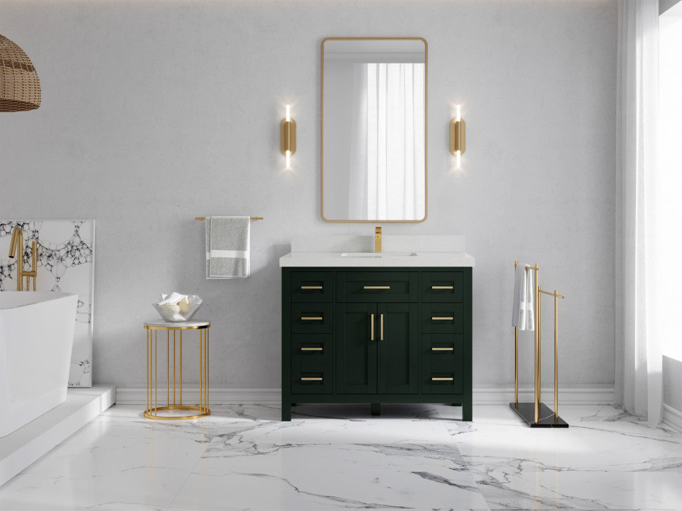 Cambridge 42 Single Sink Bath Vanity in Dark Forest Green 2" Carrara Quartz